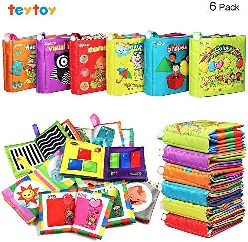 NEEDOON Baby First Soft Word Book,TEYTOY 6 Pack Handmade Educational Cloth Fabric Books,About Shapes,Nature,Visual Training,Expression,Colors,Wearing;Initiation Toy,Parent-Child Interaction Activity.