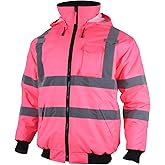 VENDACE Hi Vis Reflective Safety Winter Bomber Jacket Hoodie for Women ANSI High Visibility Pink Quilted Lining Jacket