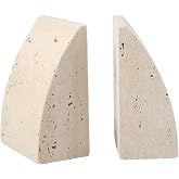 Koville Travertine Bookends for Shelves, Large Stone Bookends for Heavy Books, Non-Slip Heavy Duty Book Stopper for CD/Movies, Aesthetic Decorative Book Ends for Bookshelf Table Home Decor(Beige)