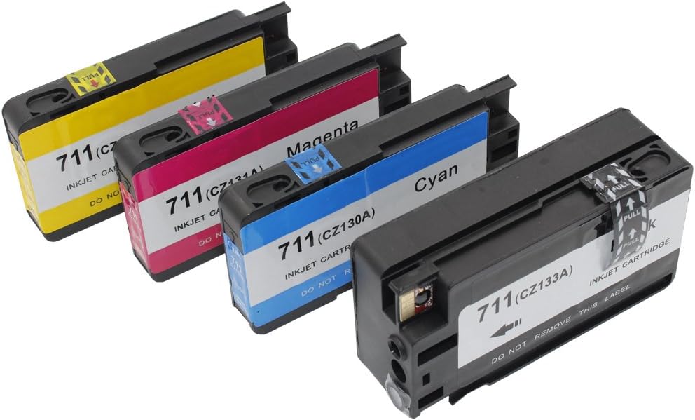 INKWAY for HP 711 711XL Compatible Ink Cartridge 4 Pack（1 Black 1 Cyan 1 Magenta 1 Yellow Worked with HP Designjet T120 T520 Printer