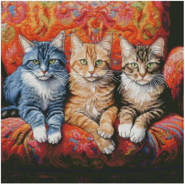 3 Cats on Sofa Counted Cross Stitch Kits,100% Cotton,200x200 Stitch,36x36cm Counted cat Cross Stitch