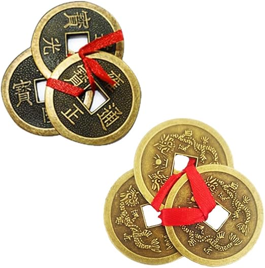 Amazon Com Divya Mantra Feng Shui China Lucky Fortune I Ching Dragon Monin Adornos Riqueza Amuleto 3 Monedas De Metal Bronce Con Agujero Y Cinta Roja Nudo Buena Suerte Decoracion De Abalorios 2 Unidades Oro amazon com