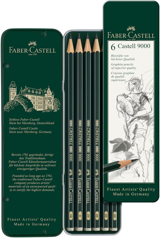 Faber-Castell Castell 9000 Art Set Pencil Green Pack of 6 HB to 8B