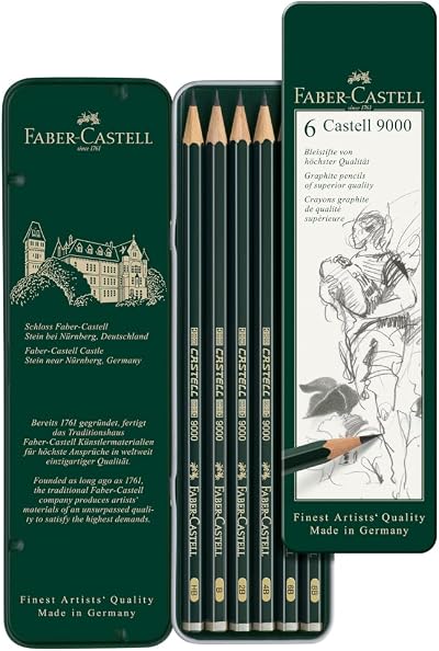 Faber-Castell Castell 9000 Art Set Pencil Green Pack of 6 HB to 8B