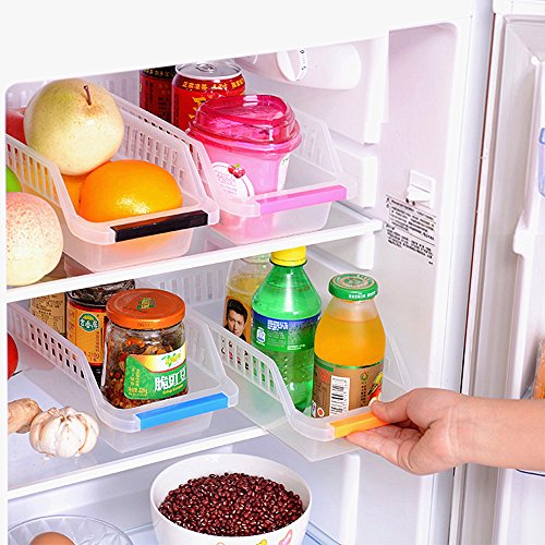 HapiLeap Fridge Drawer Organizer Unique Design Pull Out Bins Fridge Shelf Holder Storage Box Home Organizer (Fridge Organizers (4 Pcs))