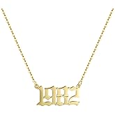 Aimber Birth Year Necklace 18K Gold Plated Birth Year Number Pendant Necklace Stainless Steel Birthday Year Necklace for Women,1970-2024