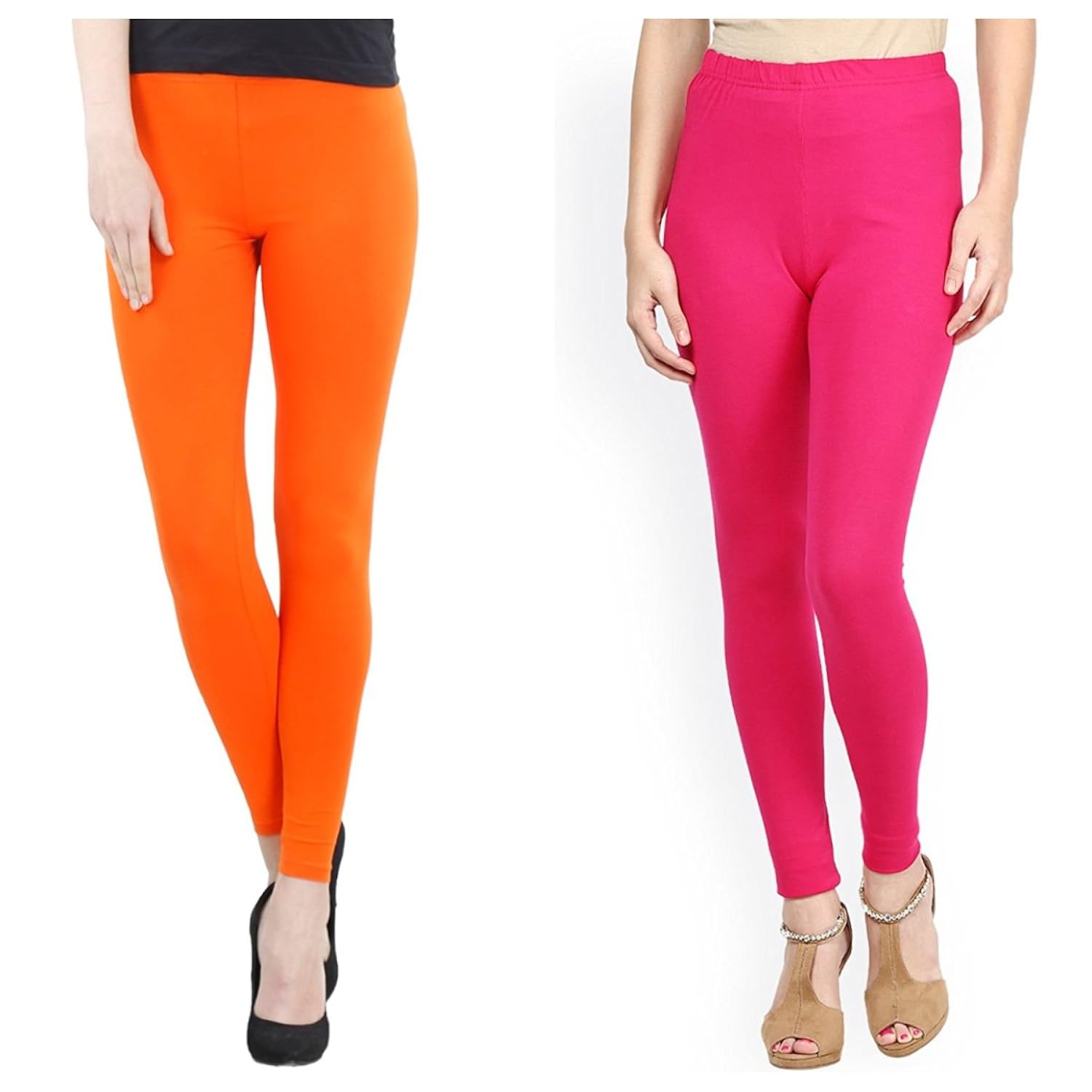 fashglam women premium ankle length leggings - combo - orange,hot pink