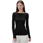 SUUKSESS Cloud Cashmere Women Boat Neck Fitted Long Sleeve Shirt Basic Knit Tops