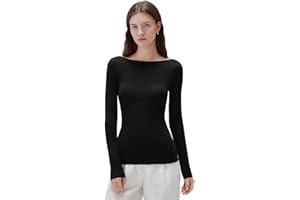 SUUKSESS Cloud Cashmere Women Boat Neck Fitted Long Sleeve Shirt Basic Knit Tops