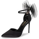DREAM PAIRS Women's High Heels Strappy Closed Toe Stiletto Pointed Toe Mesh Bows Ankle Strap D'Orsay Sexy Dress Wedding Party Pumps Shoes