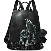 ALAZA Wolf Animal Print Moon Backpack Purse for Women Anti Theft Fashion Back Pack Shoulder Bag