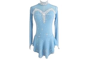 LIUHUO Blue Ice Figure Skating Dress for Girls Women Backless Long-Sleeved Beaded Dresses…