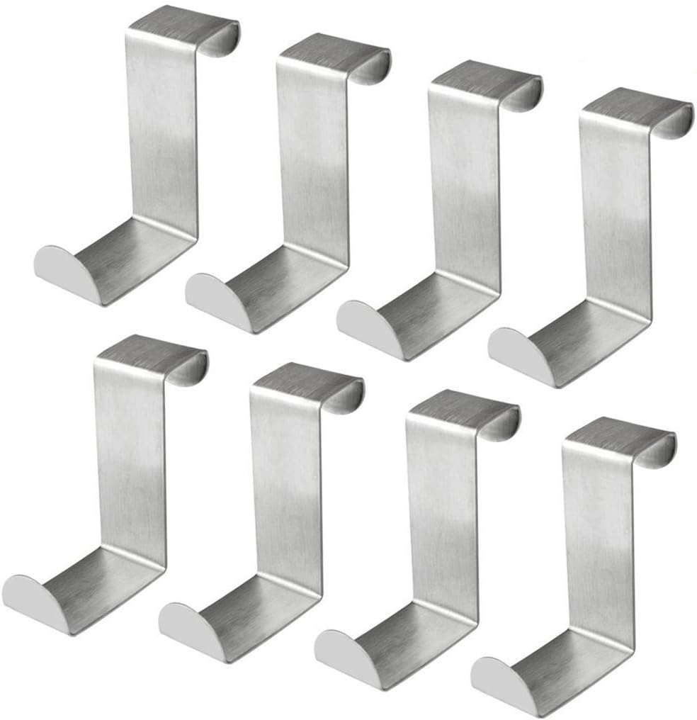 Rbenxia 8 Pcs Over the Door Hooks, S/Z Shaped Hanging Hooks for Doors, Coats, Hats, Robes, Cabinet Drawers, Silver Stainless Steel