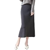 Ailaile Mid Length Skirt Women Autumn Winter 100% Merino Wool Knit Long Skirt Ribbed Elastic Warm Sweater Skirt