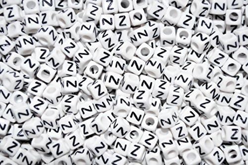 100 pcs 6mm White Cube Letter Alphabet Acrylic Beads Single & Mixed Letters (Z)
