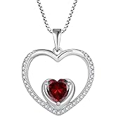 FJ Heart Pendant Necklace 925 Sterling Silver Birthstone Jewelry for Women