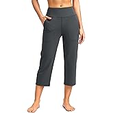 SANTINY Capri Pants for Women High Waisted Workout Yoga Capris Leggings Straight Leg Athletic Cropped Pants with Pockets
