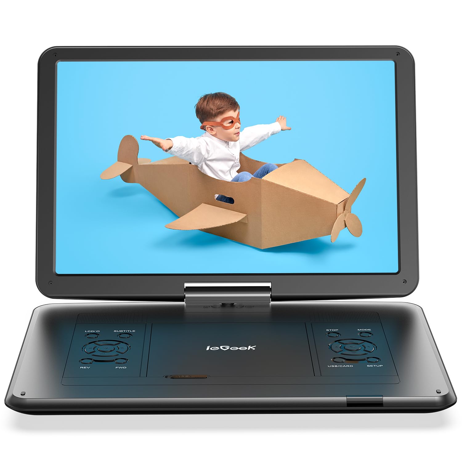 ieGeek 17.5" Portable DVD Player with 15.6" Swivel HD Screen, 6H Battery, No Region Code, for Car & Travel