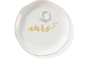 HOME SMILE Mrs Ring Dish, Engagement&Wedding Gifts for Women, Bridal Shower Present,Ceramic Jewelry Tray, 4.5"