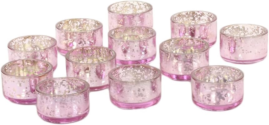 Amazon Com Koyal Wholesale Mercury Tealight Candle Holders 12 Pack Set Petite Aged Vintage Glass Candle Containers For Tea Light Candles Battery Operated Tealight Candles Tealight Votives Pink Kitchen Dining