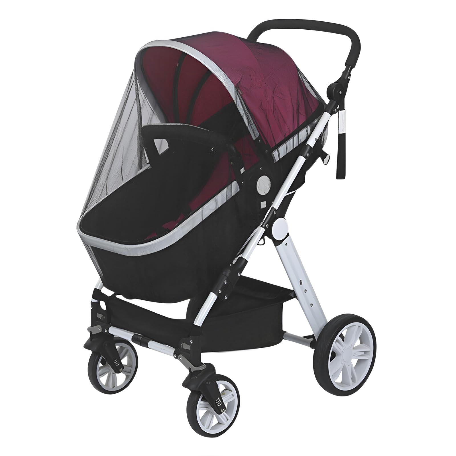 2 Pcs Universal Baby Pram Net Elastic Full Cover Mosquito Fly Bug Insect Net Carrycots, Moses Baskets, Pushchair, Buggy Protection Cover, Machine Washable (2 Pcs-Black)