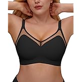 SCECXY Wireless Bras for Women Full Coverage Comfortable Soft Support Everyday Sexy Mesh V-Neck Bralette Seamless Bra