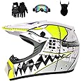 Senhill Motocross Helmet Dirt Bike Helmet Shark Pattern ATV Street Motorcycle Helmet with Gloves Goggles Mask for Unisex Youth Kids DOT / FMVSS 218 Approved