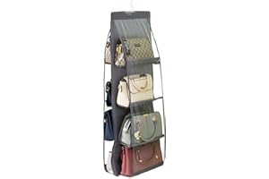 HAN SHENG 1 Pc 8 Pockets Hanging Purse Handbag Organizer Clear Shelf Bag Collection Storage Holder Wardrobe Closet Space Saving Organizers (Grey)
