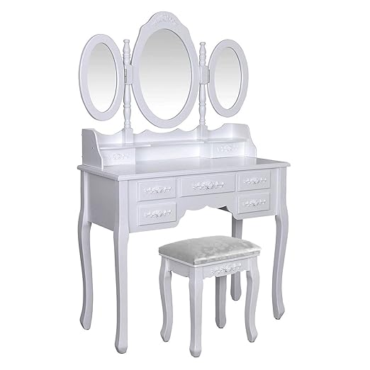 Quieting White Dressing Table Makeup Desk With Stool and Mirror Wooden