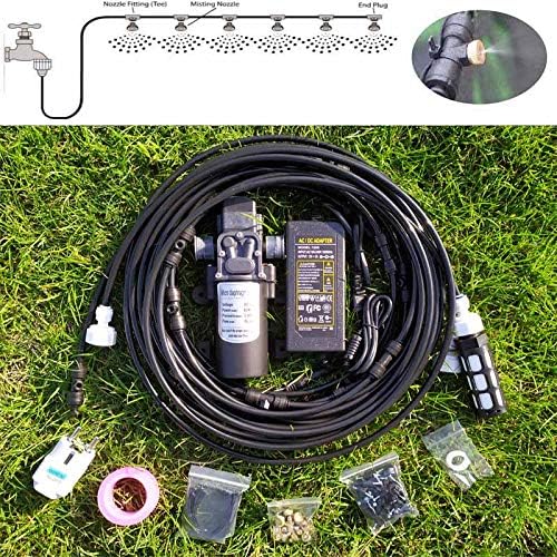 SHIJING 18M Water Mist Spray Electric Diaphragm Pump Kit Misting System Automatic Water Pump Sprayer with Brass Mist Nozzles for