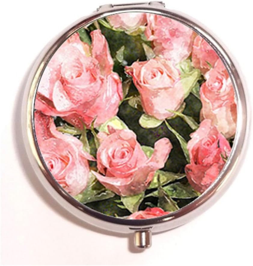 Pink Watercolor Rose Flower Drawing Art Custom Classic Round Pill Box Pill Case Medicine Organizers or Purse by Friending Design