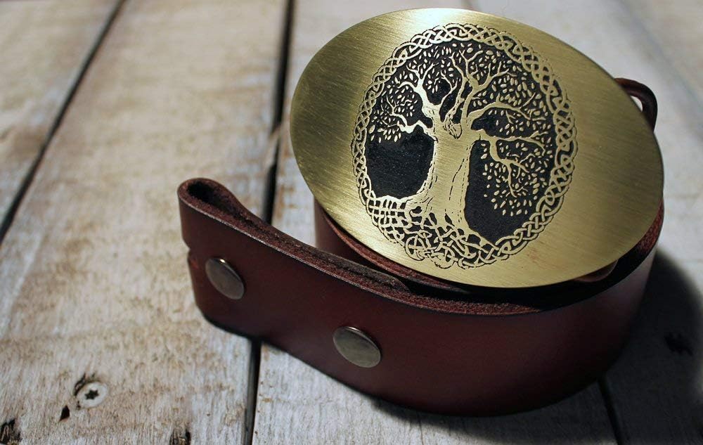 Celtic Tree of Life Etched Metal Belt Buckle