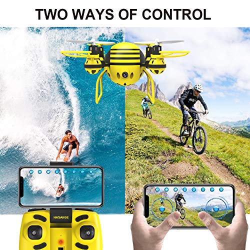 HASAKEE FPV RC Drone with HD WiFi Camera Live Video RC Quadcopter with Altitude Hold, App Control, Headless Mode & One Key Return, Mini Quadcopter Drone for Kids & Beginners, Yellow