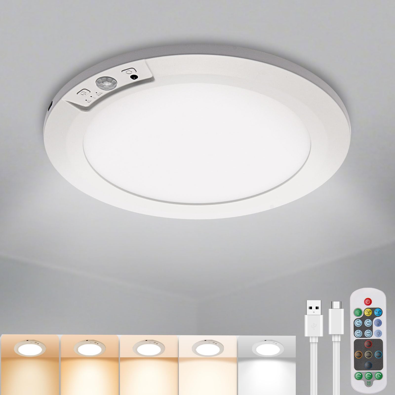 RAWNICE Rechargeable Motion Sensor Light with Remote, 7.5inch 400LM Magnetic Wireless Ceiling/Wall Lights,Battery Powered Ceiling Lights Indoor, Pir Light for Shed Loft Stairs Garage Hallway Bathroom