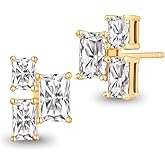 FWM Three Stone Moissanite Novelty Stud Earrings for Women, Solid 925 Sterling Silver with Gold Plated, Anniversary Mother's Day Valentines Christmas Ideal Gift for Her
