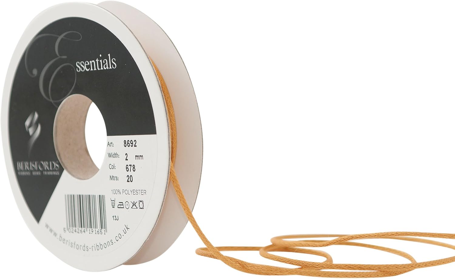 Berisfords 2 mm Rope Ribbon, Gold