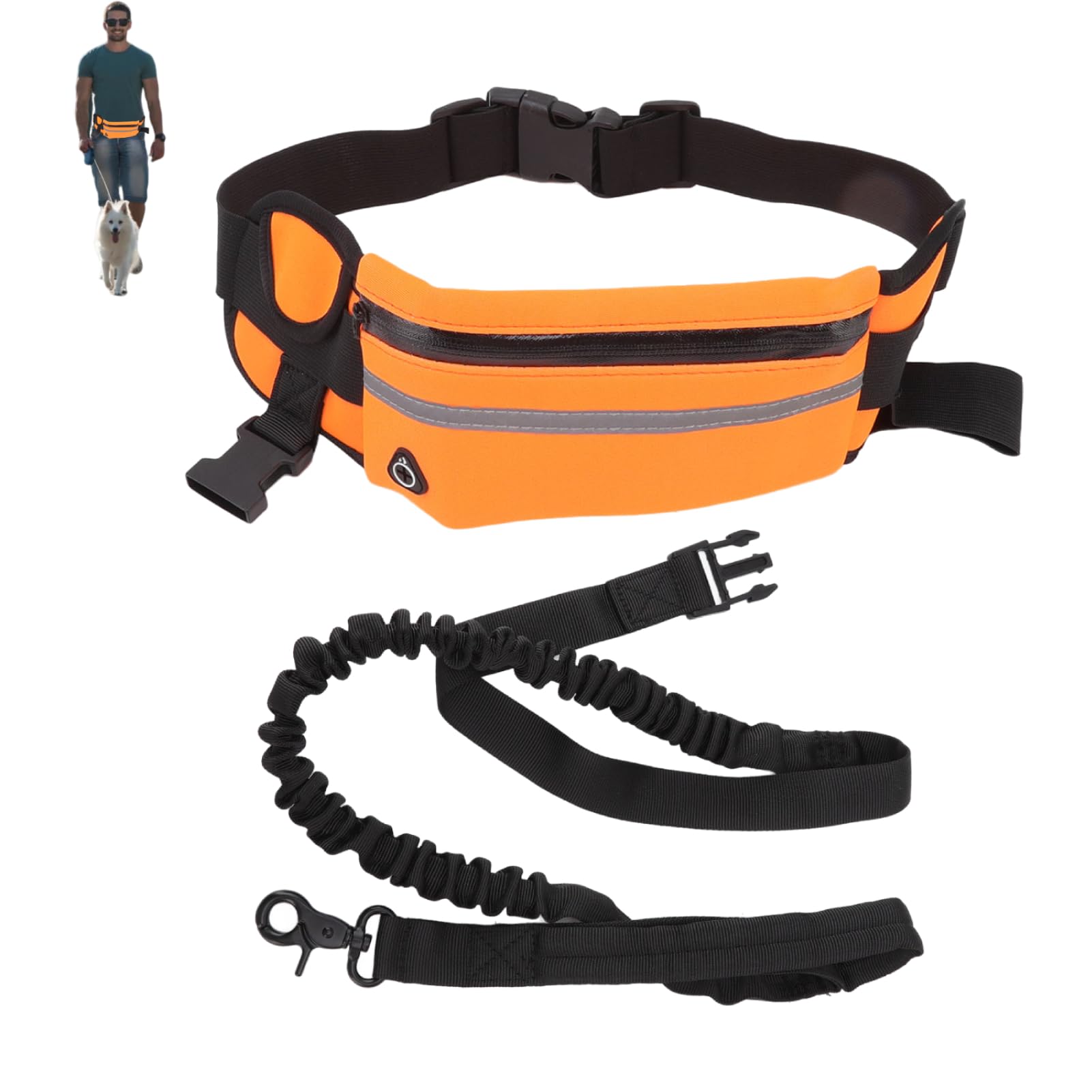 Waist Leads for Dogs, Hands Free Dog Leash Fanny Pack Waist Dog Leash Nylon Bungee Leash Pack for Night Running Walking(Orange)