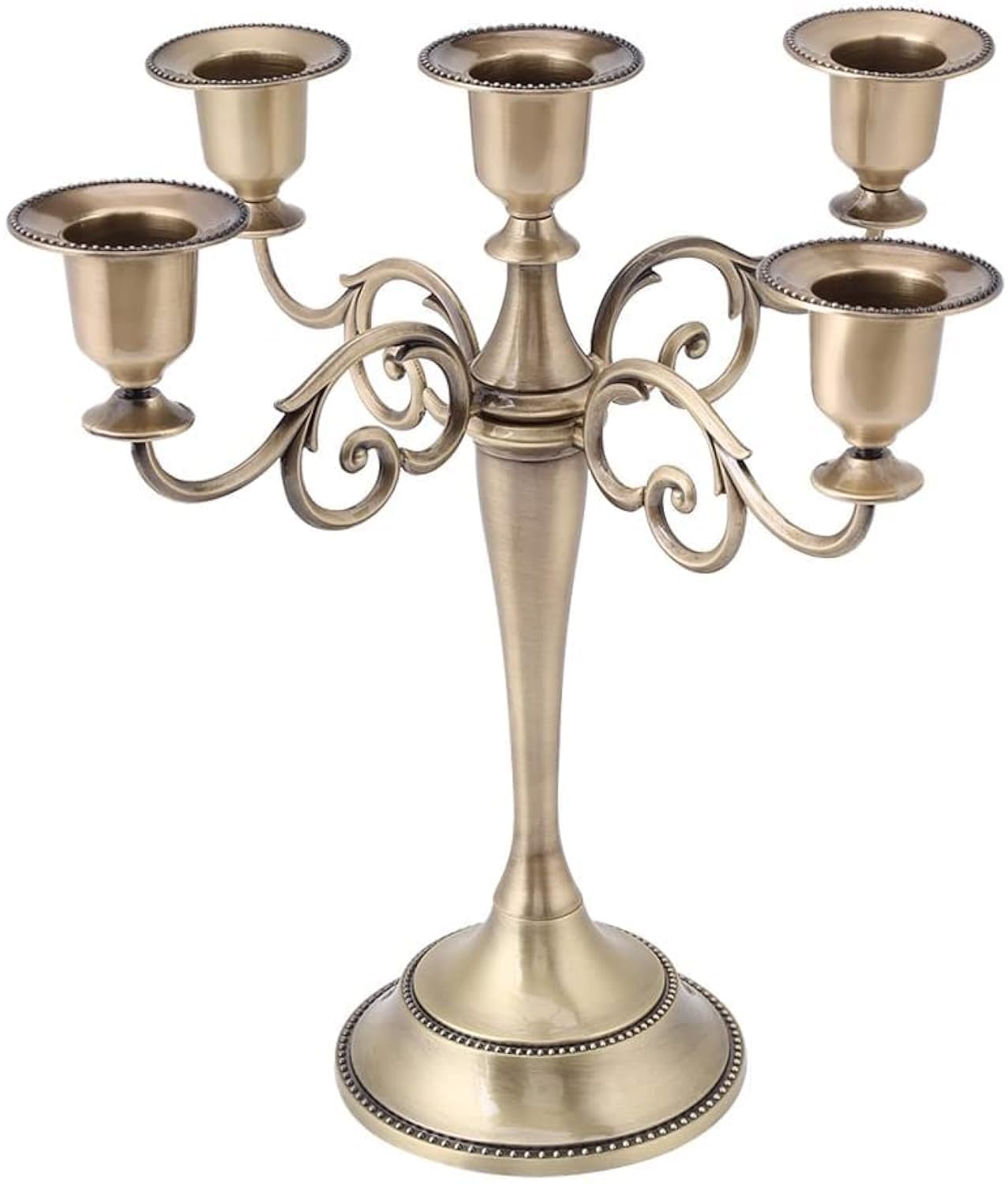 Metal Candle Holder, Alloy 5 Arms Candelabra European Style Candlestick, Candelabra Stand for Wedding Party Home Decoration (Bronze)