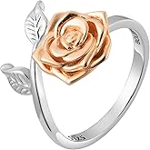 Bolenvi Rose Ring, Sterling Silver & 18K Rose Gold Plated Ring, Timeless Floral Design, Adjustible Size, Elegant Rings for Women