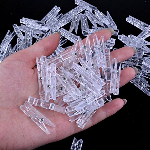 BronaGrand 100pcs Mini Clear Plastic Utility Paper Clip, Clothespins