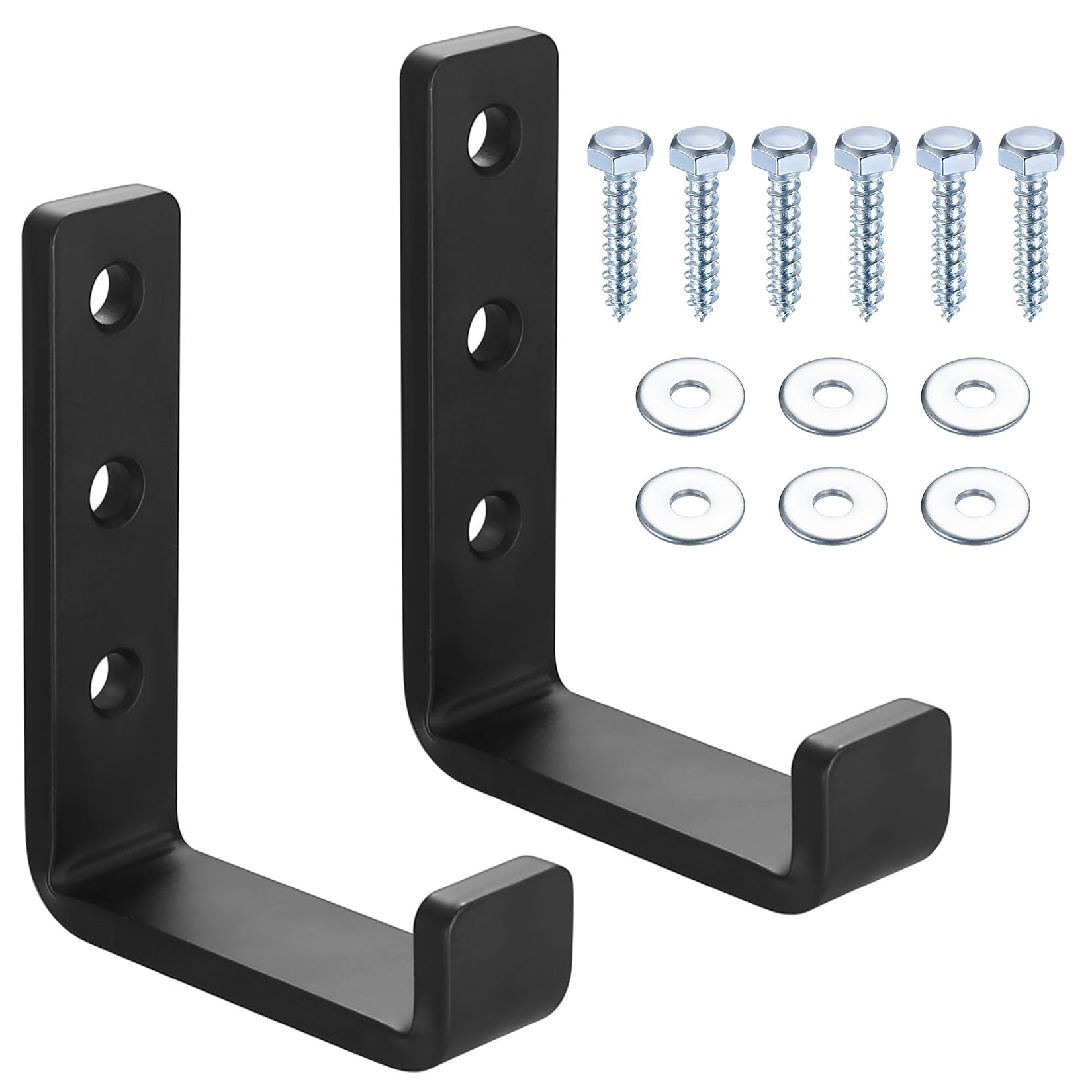 Qeapug 2 Pcs Heavy Duty Wall Hooks, J Shape, Carbon Steel, Black, 70kg Capacity Each, Garage, Tools, Modern, Minimalist
