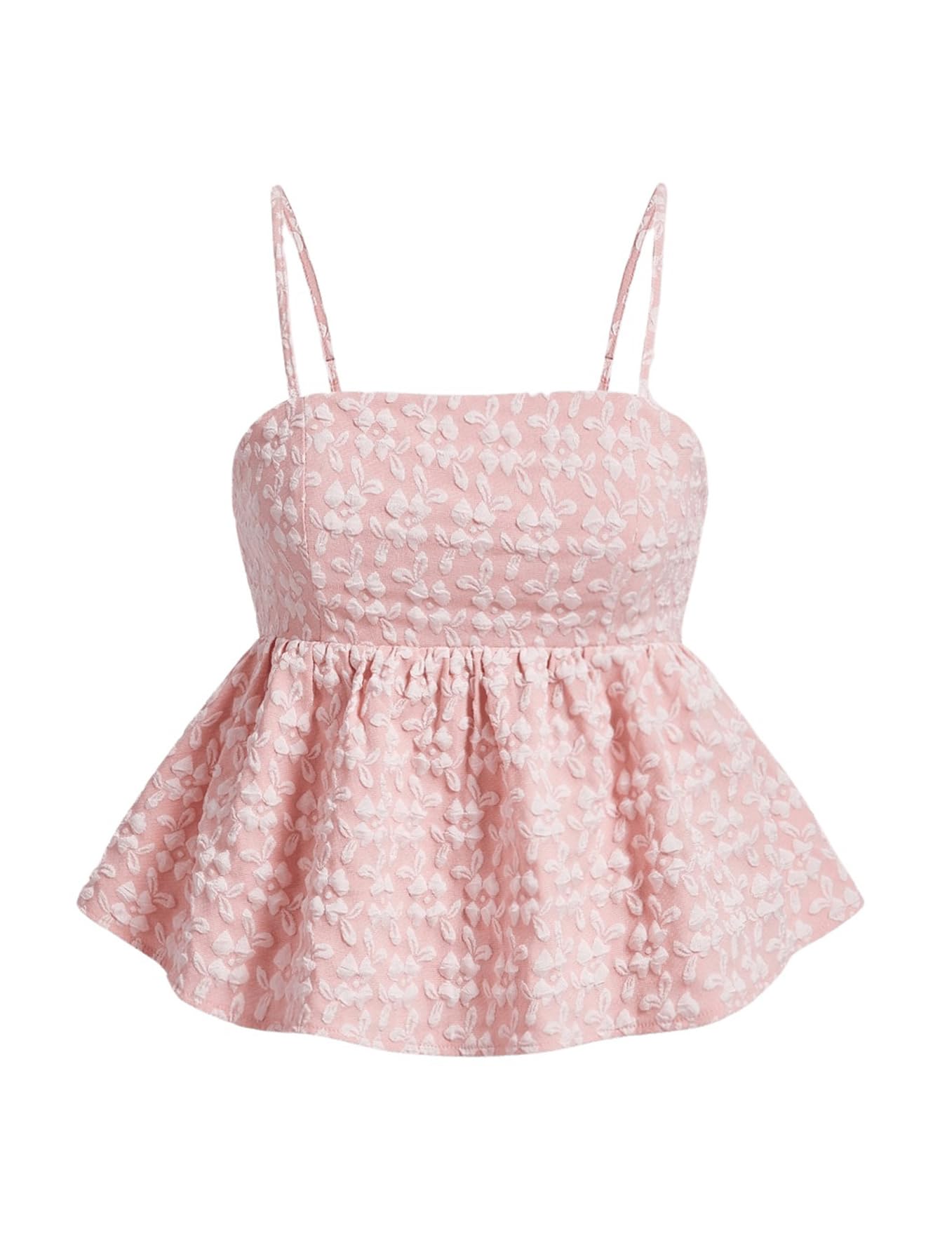Photo 1 of SOLY HUX Peplum Top for Women Y2k Cute Going Out Crop Tank Tops Flowy Ruffle Babydoll Summer Spaghetti Strap Cami Plain Pink Small