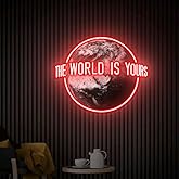 The World is Yours UV Printed Neon Sign, Handmade Acrylic Artwork Led Light, Custom Neon Signs, Neon Bar Sign, Neon Wall Art, Home Decor Size:20(W) x16.5(H) inches
