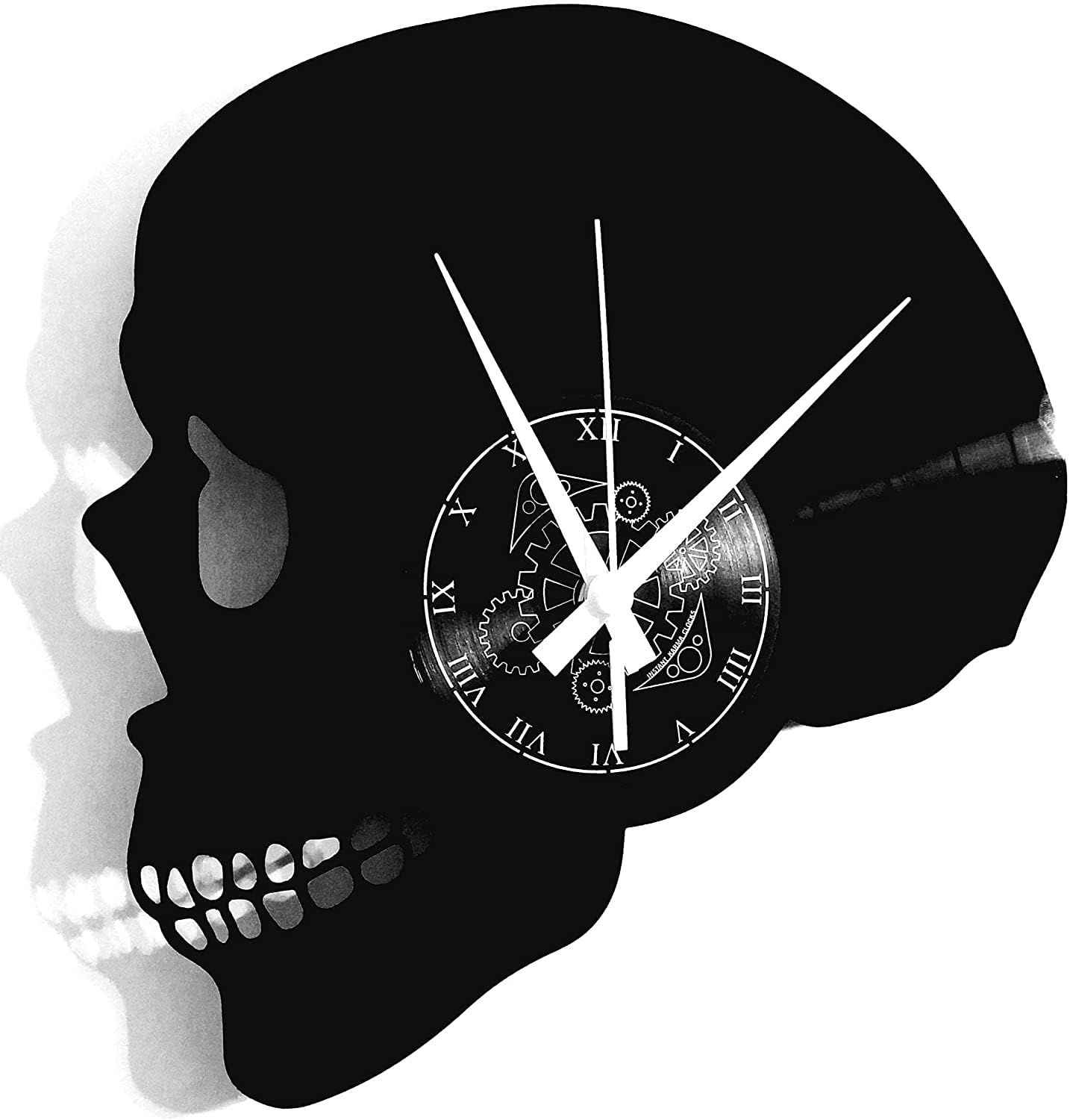 Instant Karma Clocks | Skull Wall Clock for Gothic Decor, Horror Fans, Tattoo Studios – Silent No-Ticking – Perfect for Bedroom, Office, Studio, Cabin, Living Room – Unique Decoration