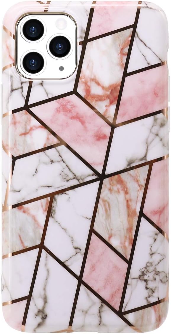 INFOR iPhone 11 Pro Max Case Marble Slim Fit Bling Glitter Sparkle Case Gold Foil Stripe Thin Cute Design Glossy Soft TPU Bumper Girl Women Protective Cover Compatible iPhone 11 Pro Max (Pink Gray)