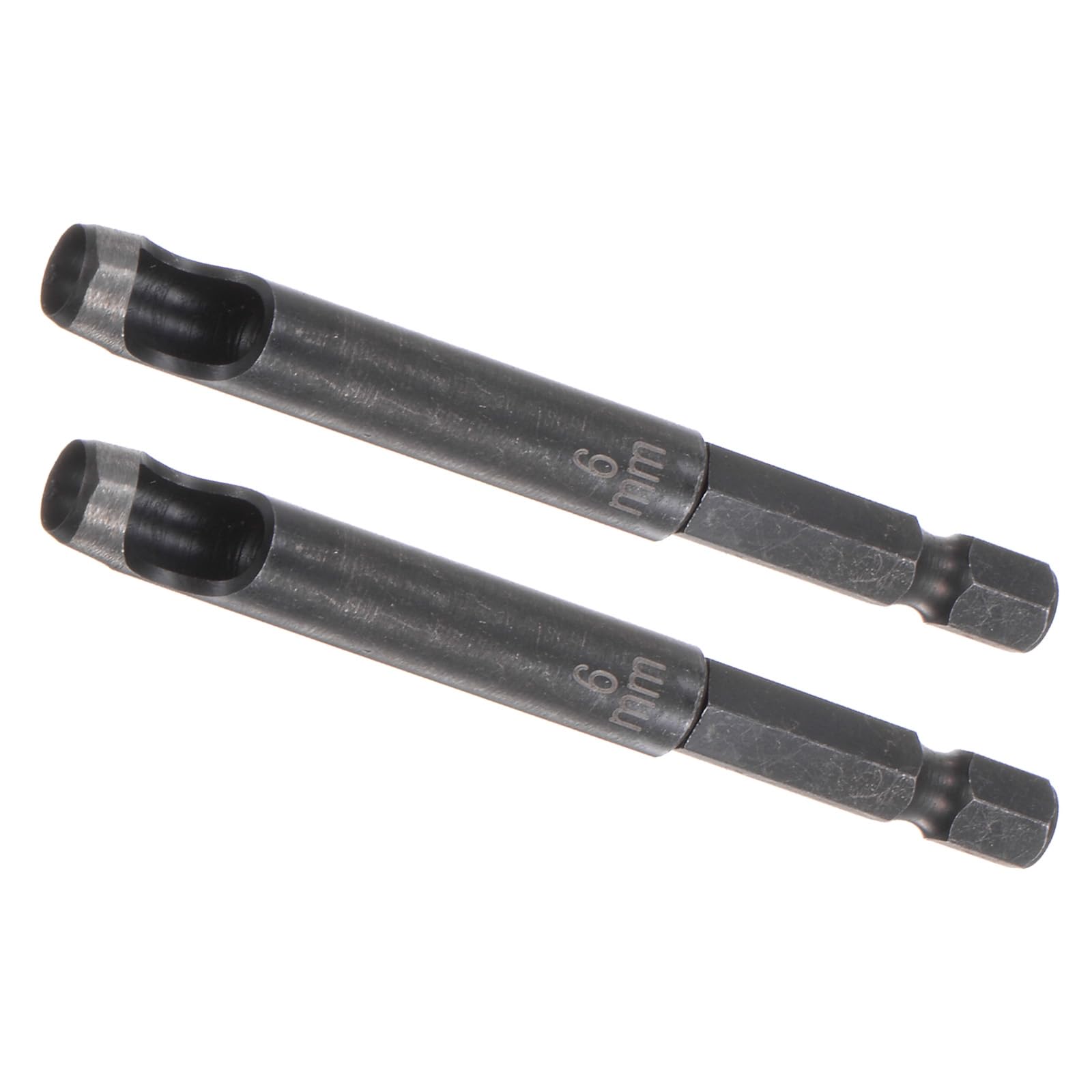 Kozelo 2pcs Leather Hole Punch Tool - [6mm x 1/4" Shank] Extension Hex Shank Drill Bit Carbon Steel Hollow Puncher for Fabric Leathercraft Belts Use, 80mm Length