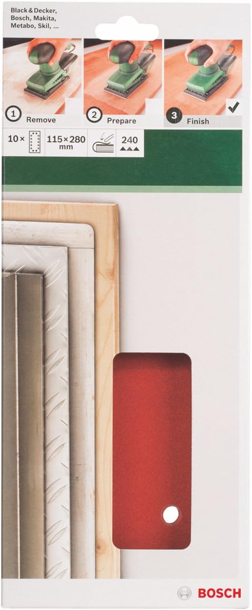 Bosch 2609256B31 Sanding Sheets for Orbital Sanders 115 x 280 cm Number of Holes 14 Grit 240 Pack of 10, Red, medium-sized - Image 3