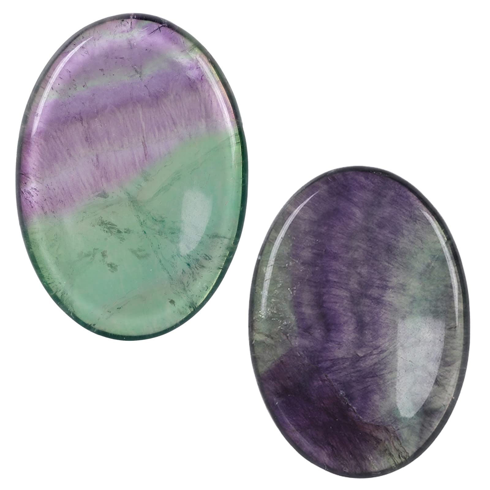 mookaitedecor Pack of 2 Fluorite Crystal Thumb Worry Stones Healing Crystals for Anxiety Stress Relief, Small Polished Oval Worry Stones Thumb Stone Gift Reiki Good Luck Pocket Stones for Meditation