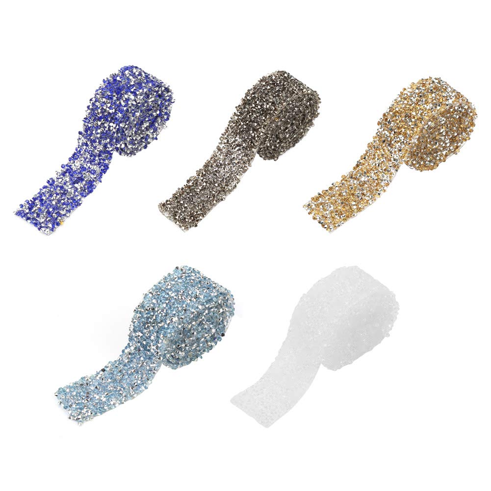 Hilitand Rhinestone Ribbon Wrap Diamond Mesh Wrap Roll Sparkle Crystal Decorations for Wedding Birthday Gift Wrap, 1yard 3CM Wide 91cm Long(Dark Blue)