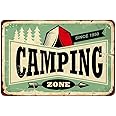 AOYEGO Camping Zone Tin Sign, Vintage Metal Tin Signs for Cafes Bars Pubs Shop Wall Decorative Funny Retro Signs for Men Women 8x12 Inch